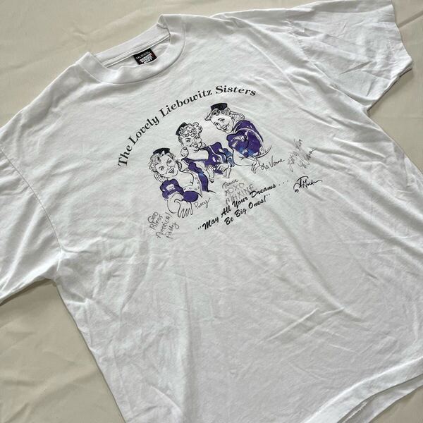 【XXL】 90s ヴィンテージ Tシャツ The Lovely Liebowitz Sisters Vintage Tee 古着 半袖 誰やねん サイン入り 80s バンドT 映画T ホワイト