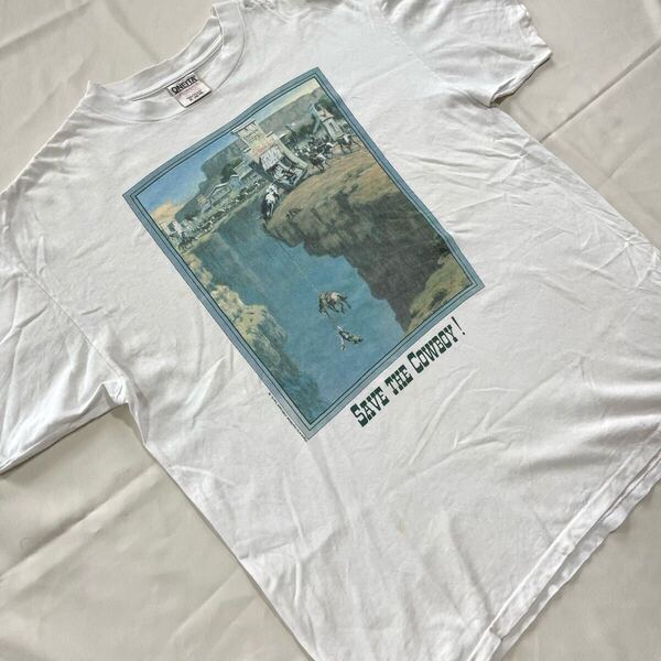 【XL】 90s Art Vintage Tee ヴィンテージ Tシャツ USA ホワイト アメリカ古着 ONEITA 半袖 白 アート イラスト Lloyd Mitchell ボロの美学