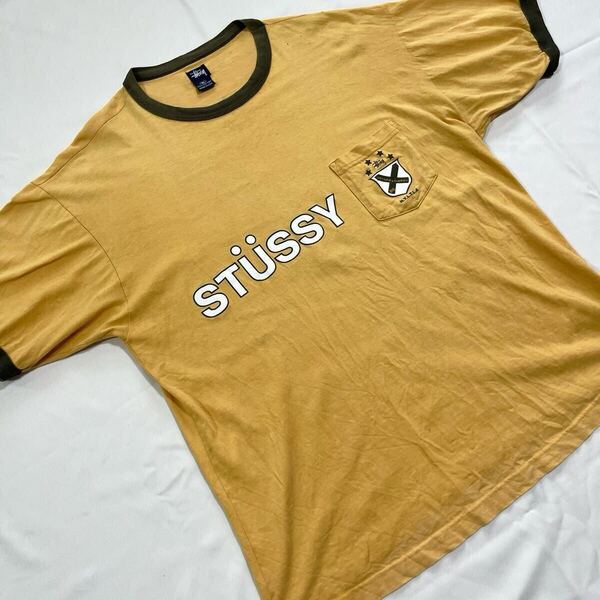 【激レア】 XL 90s Old stussy Tシャツ USA製 リンガーT 8ball 古着 半袖 オールドステューシー 紺タグ 黒タグ 80s Vintage Tee