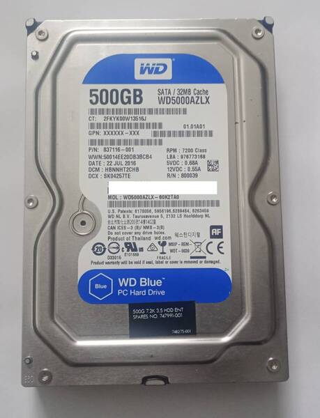 送料無料 ハードディスク SATA 3.5インチ 500GB 2個セット 動作確認品
