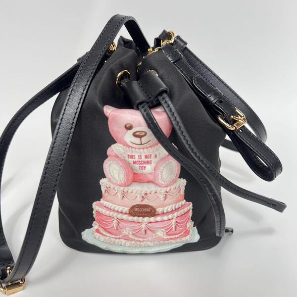 【未使用保管品】MOSCHINO モスキーノ ショルダーバッグ ハンドバッグ テディベア 熊 巾着 2WAY ナイロン ブラック 黒
