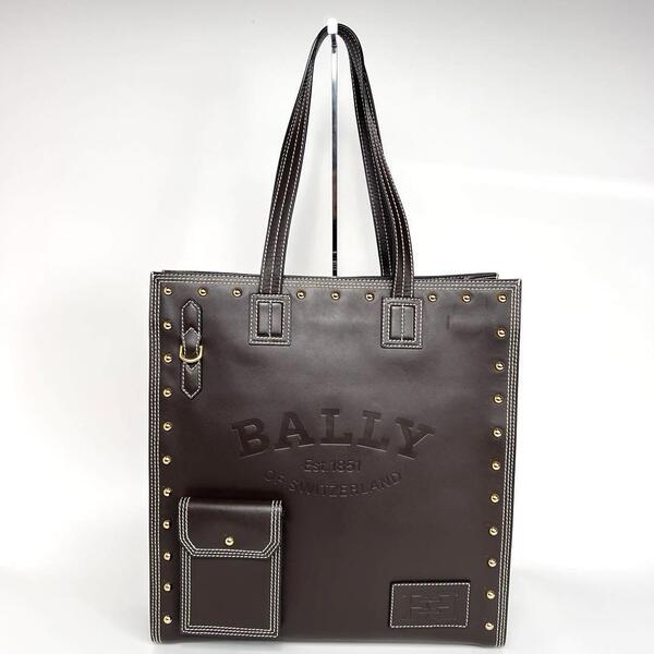 【未使用級】BALLY バリー トートバッグ ハンドバッグ Crystalia クリスタリア XL レザー ロゴ型押し スタッズ ブラウン 茶色