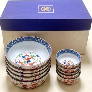 未使用 たち吉橘吉 赤絵花柄 中鉢5客&醤油小鉢5客 刺身揃