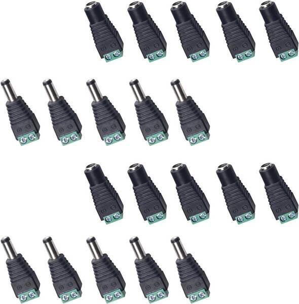 5.5mm x 2.1mm DC 12V電源アダプタクイックコネクタ【オス10+メス10】 ネジ端子アダプタ LEDテープライト DCジャック変換プラグ