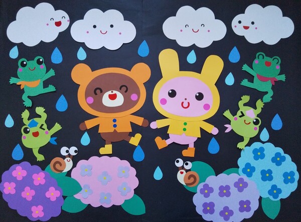 ★楽しい雨ふり④★夏.壁面飾り.壁面.保育園.幼稚園.施設.高齢者ホーム.6月.梅雨