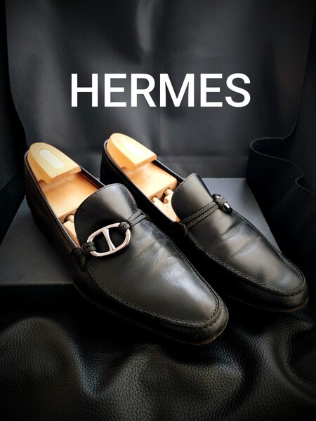 良品 HERMES エルメス ビットローファー シューズ ローファー 革靴 レザー ビジネスシューズ シェーヌダンクル ローファ 激レア