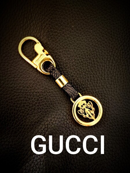 良品 GUCCI グッチ キーホルダー キーリング チャーム キーケース スマートキー 箱付き 金 ゴールド クレスト デットストック レア
