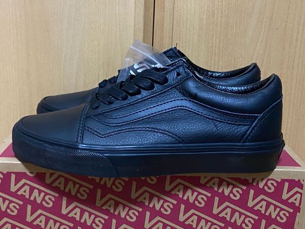 ☆新品 国内正規品 USA企画 VANS OLD SKOOL US6 24cm LEATHER ALL BLACK バンズ オールドスクール レザー ブラックアウト 本革