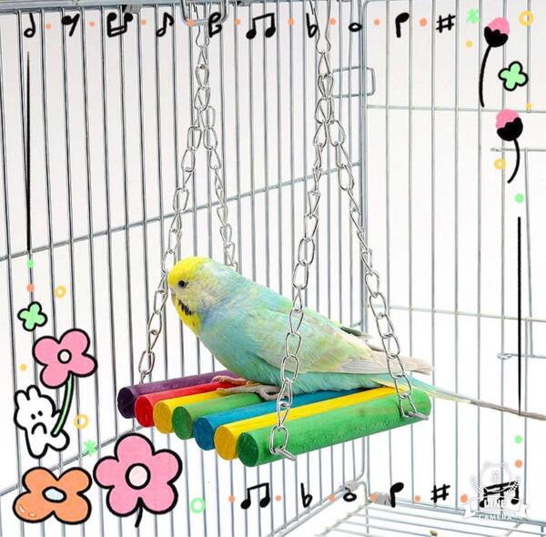 小鳥 ブランコ カラフル 木製 スイング 鳥おもちゃ インコ バードトイ