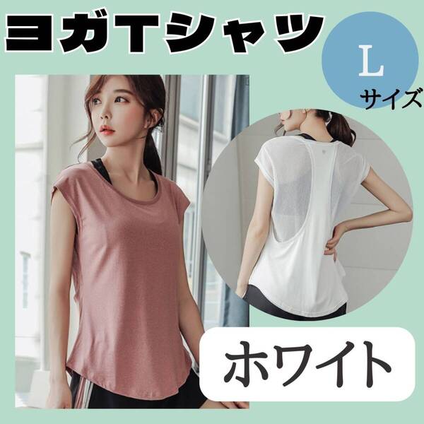 ヨガTシャツ L ホワイト お得 ジム おすすめ ウェア レディース トップス