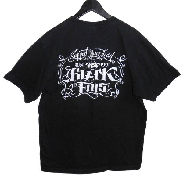 Λ 00's BLACK FLYS ブラックフライ ピンストライプ ロゴ Tシャツ L