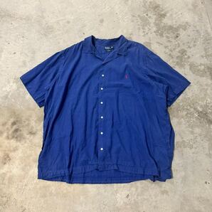 90s Polo Ralph Lauren Curham開襟シャツ 半袖 オープンカラーシャツ ラルフローレン リネン Coldwel ヴィンテージ 50s ブルー 3XL