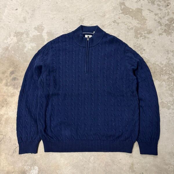 00s izod コットンニット ハーフジップ ネイビー ヴィンテージ アイゾッド ドライバーズニット セーター 綿 紺 ノームコア XXL