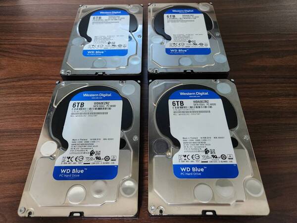 【送料無料】Western Digital WD60EZRZ(CMR) 6.0TB 4本セット 使用3800~6101時間 合計24TB