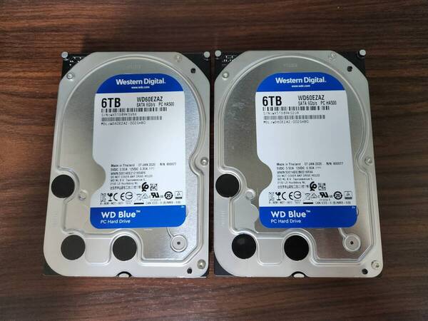 【送料無料】Western Digital WD60EZAZ(SMR) 6.0TB 2本セット 使用520~539時間 合計12TB