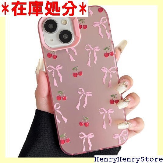 ZTOFERA iPhone 15 用ピンクの蝶結び イフォン15 ケース 女子 女性 携帯カバー さくらんぼ 2694