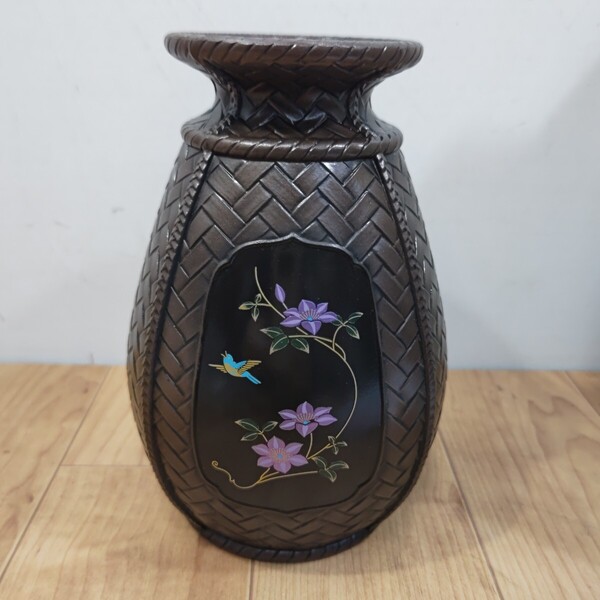 送料無料S93346 花鳥 金属製 花入 花器 花瓶 置物 インテリア 未使用 骨董品