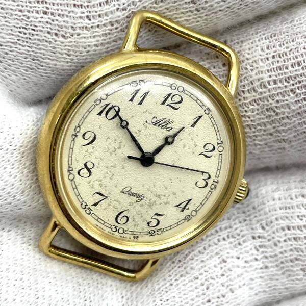 【電池切れ/本体のみ】SEIKO セイコー ALBA アルバ クォーツ 腕時計 ゴールド文字盤 3針 ラウンド ケースゴールド 部品取り Y481-0440