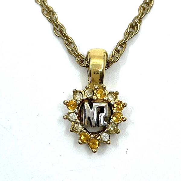 NINA RICCI ニナリッチ ネックレス ハートモチーフ NRロゴ ゴールド×シルバー コンビ ラインストーン 石 ラグジュアリー エレガント