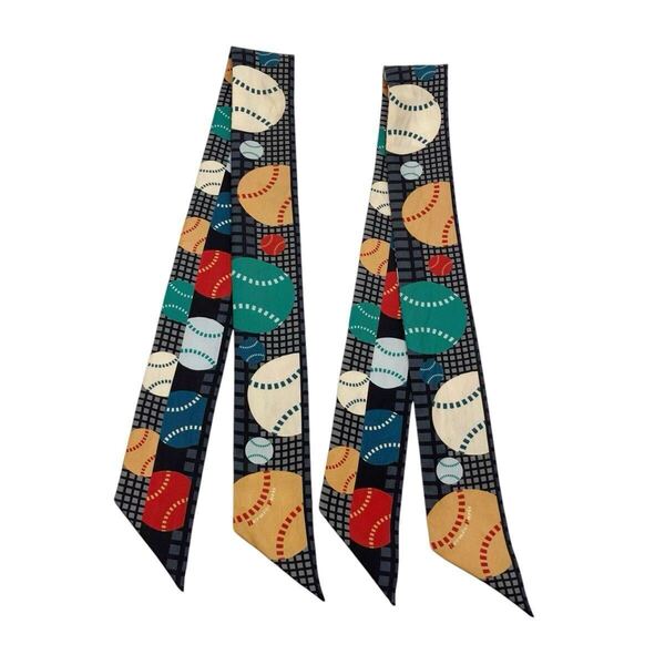 【良品】エルメス HERMES ツイリー BALLES DE TENNIS テニスボール スカーフ 2本セット ブラック マルチカラー シルク ツイリースカーフ