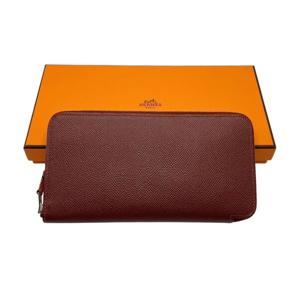 【美品】エルメス HERMES アザップロング シルクイン ラウンドファスナー長財布 ブラウン ボルドー