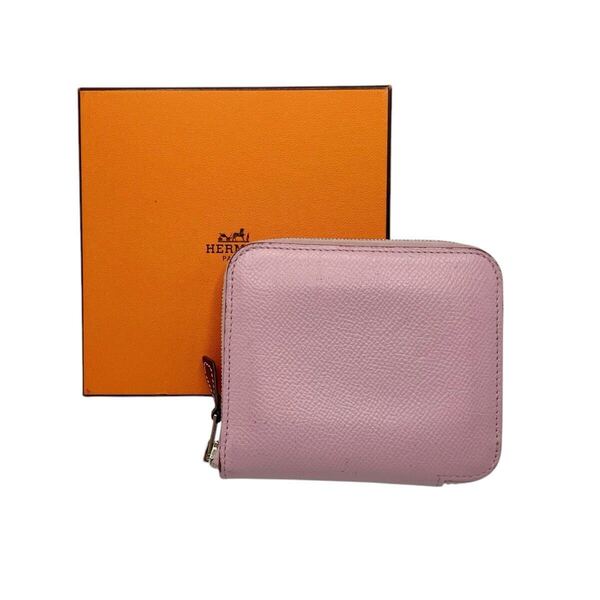 【良品】エルメス HERMES アザップ シルクイン コンパクト ラウンドファスナー ミニ財布 ピンク