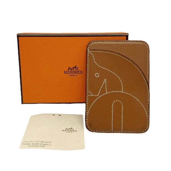 【良品】エルメス HERMES カードケース MagSafe エマン シュヴァル ヴォースウィフト レザー ブラウン