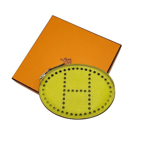 【良品】エルメス HERMES エヴリン コインケース 小銭入れ ミニ財布 イエロー レザー エブリン パンチング
