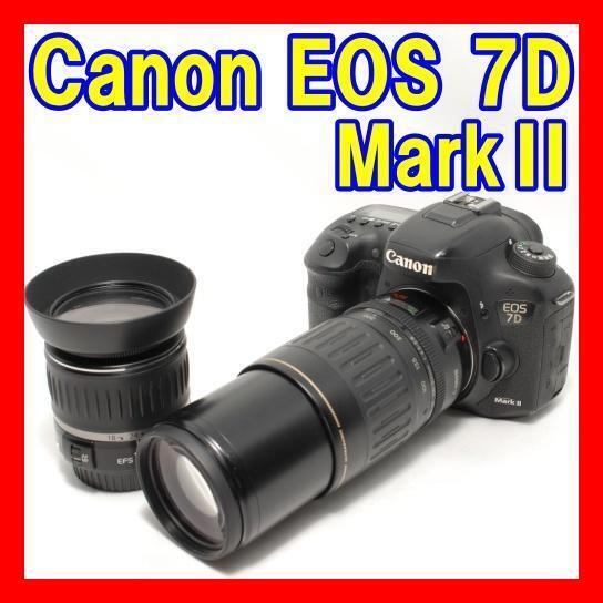 動作良品 充電器付き スマホ転送ケーブル付き キャノン Canon EOS 7D Mark Ⅱ 超望遠 ダブルレンズキット