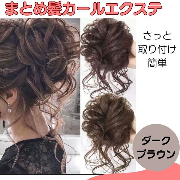ゆるふわ お団子 ウィッグ ダークブラウン つけ毛 カール まとめ髪 ヘアアクセ レディース エクステ ヘア― アクセサリー