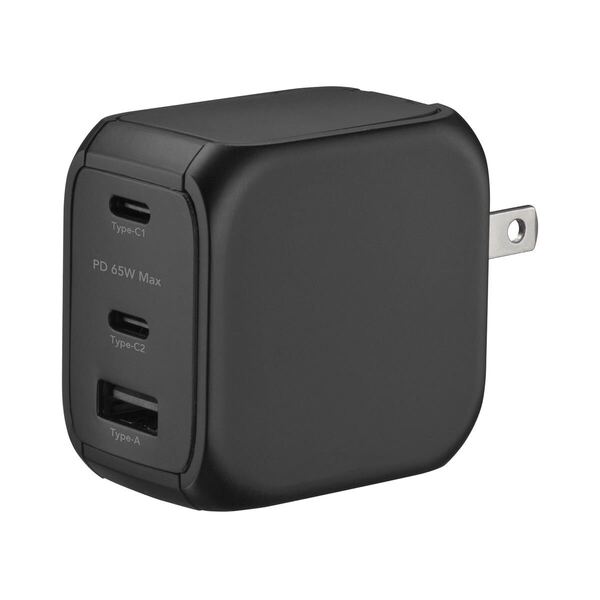送料無料◆グリーンハウス AC充電器 USB-AC PD対応 65W 3ポート(Type-C×2/Type-A×1)ブラック GH-ACU3GC-BK 新品