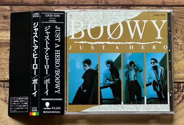 ★角丸 帯付き「JUST A HERO ジャスト・ア・ヒーロー」BOOWY(BOφWY 氷室京介 布袋寅泰)税表記無し 3200円盤