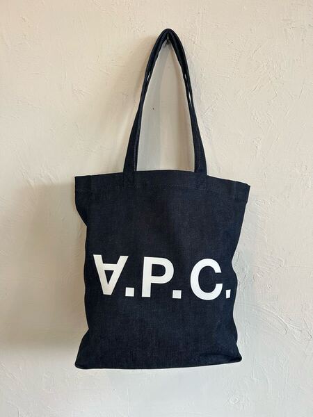 A.P.C. アーペーセー トートバッグ bag デニム キャンバス ロゴプリント 肩掛け インディゴ コットン シンプル ユニセックス 美品