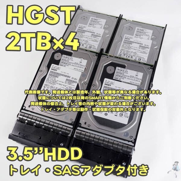【HG2T-B51~B54(ta)】HGST 3.5インチHDD 2TB HUS724020ALA640 トレイ(SASアダプター)付き【4台セット/動作中古品/送料込み】
