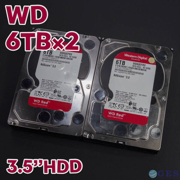 【WD6T-Z1/Z2】Western Digital WD Red 3.5インチHDD 6TB WD60EFRX【2台セット/動作中古品/送料込み/Yahoo!フリマ購入可】