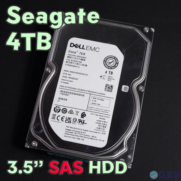 【SG4Tsas-c1】Seagate DELL 3.5インチHDD(SAS) 4TB ST4000NM017A STCRSNI3CLAR SAS接続【動作中古品/送料込み/フリマ購入可】