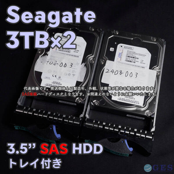 【IB3Tsas-a9/a10(t)】IBM Seagate 3.5インチHDD(SAS) 3TB ST3000NM0023 SAS接続 トレイ付き【2台セット/動作中古品/送料込み】