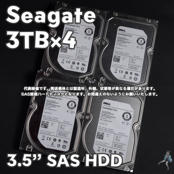 【SG3Tsas-b1~4】Seagate 3.5インチHDD(SAS) 3TB ST33000650SS SAS接続【4台セット/動作中古品/送料込み/フリマ購入可】