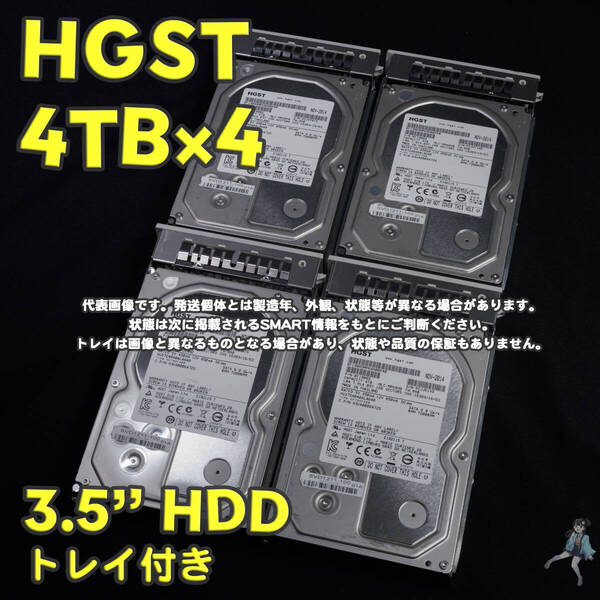 【HG4T-A1~A4(t)】HGST 3.5インチHDD 4TB HUS724040ALA640 トレイ付き【4台セット/動作中古品/送料込み】