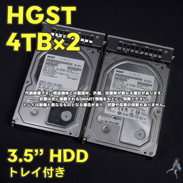 【HG4T-A7/A8(t)】HGST 3.5インチHDD 4TB HUS724040ALA640 トレイ付き【2台セット/動作中古品/送料込み】