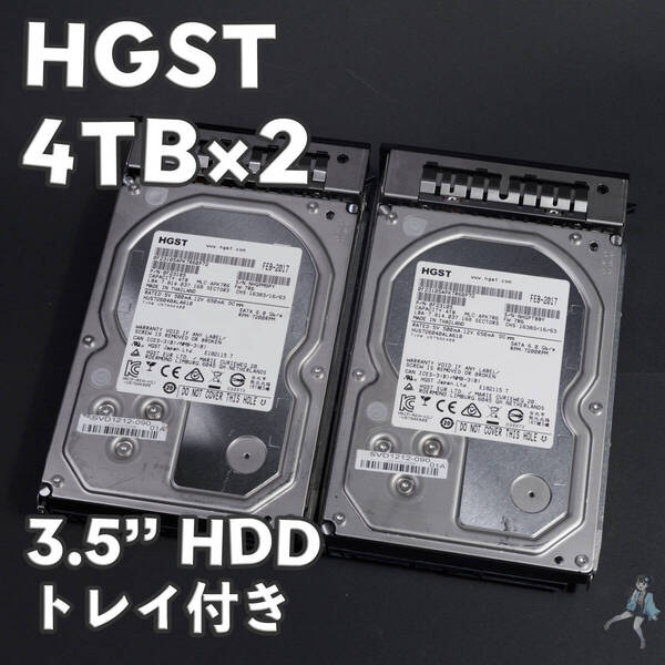 【HG4T-A3/A4(t)】HGST 3.5インチHDD 4TB HUS726040ALA640 トレイ付き【2台セット/動作中古品/送料込み】