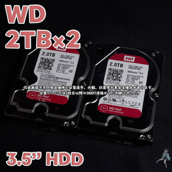 【WD2T-SS2/6(m)】Western Digital WD Red 3.5インチHDD 2TB WD20EFRX【2台セット/動作中古品/送料込み/Yahoo!フリマ購入可】