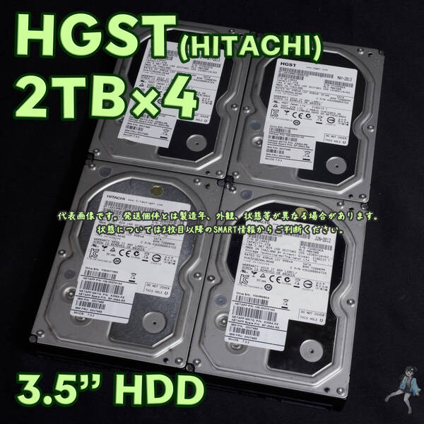 【HG2T-J1~4】HGST HITACHI 3.5インチHDD 2TB HUA723020ALA640【4台セット/動作中古品/送料込み】