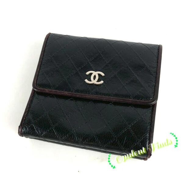 【お値下げ可 ☆ 送料無料】CHANEL シャネル ココマーク 二つ折り財布 ブラック レディース ブランド シンプル オシャレ ウォレット 中古品