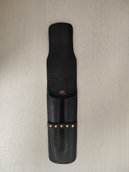 HERMES エルメス ペンケース メドール スタッズ付 ブラッククシュベル 2本用