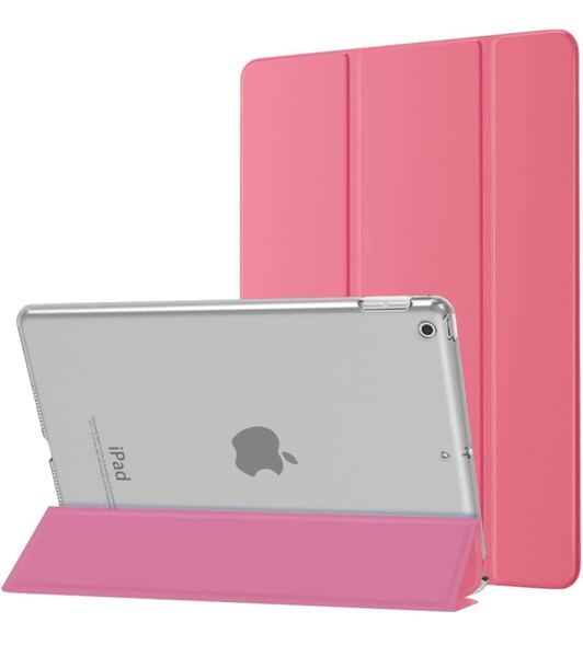 iPad 9 ケース 2021 MoKo iPad 10.2 ケース 第9/8/7世代(2021/2020/2019) 半透明 薄型 スタンド 三つ折り ピンク(H10)