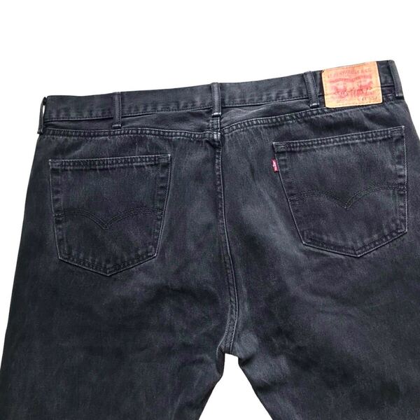 Levi’s リーバイス 505TM W44 ストレート メンズ ジーパン デニム 紙パッチ ユーズド バギー ルーズ 後染ブラック 505-0260 ブラック
