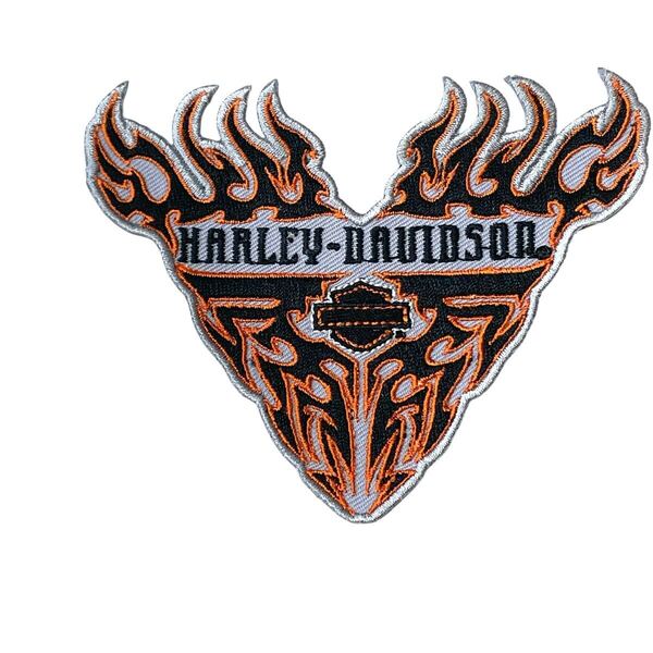 90s 00s USA製 Harley-Davidson ハーレーダビッドソン ビンテージ ファイヤーパターン 刺繍 バーアンドシールド ワッペン パッチ