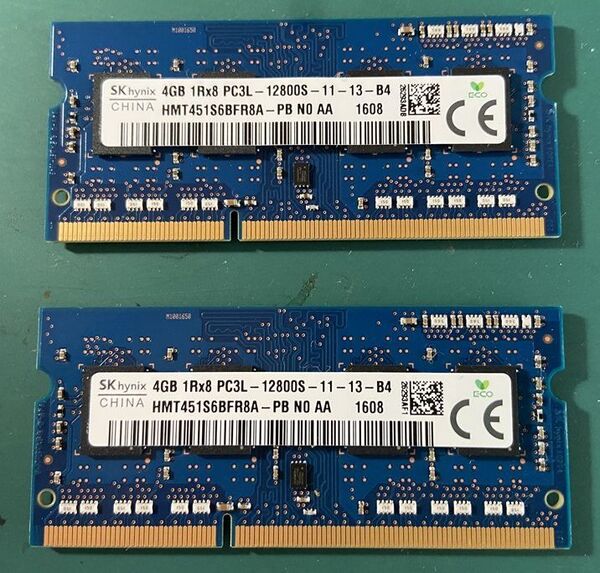 (中古) SK Hynix メモリ PC3L-12800S 4GB 2個セット (合計8GB) 東芝ノートDynabook