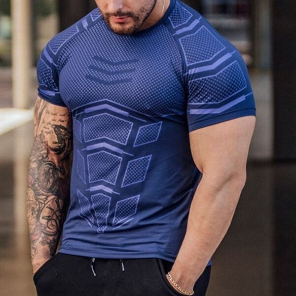 【青 XL】メンズ ドライTシャツ 半袖 トレーニングウェア ジムウェア 加圧 ボディビル フィットネス